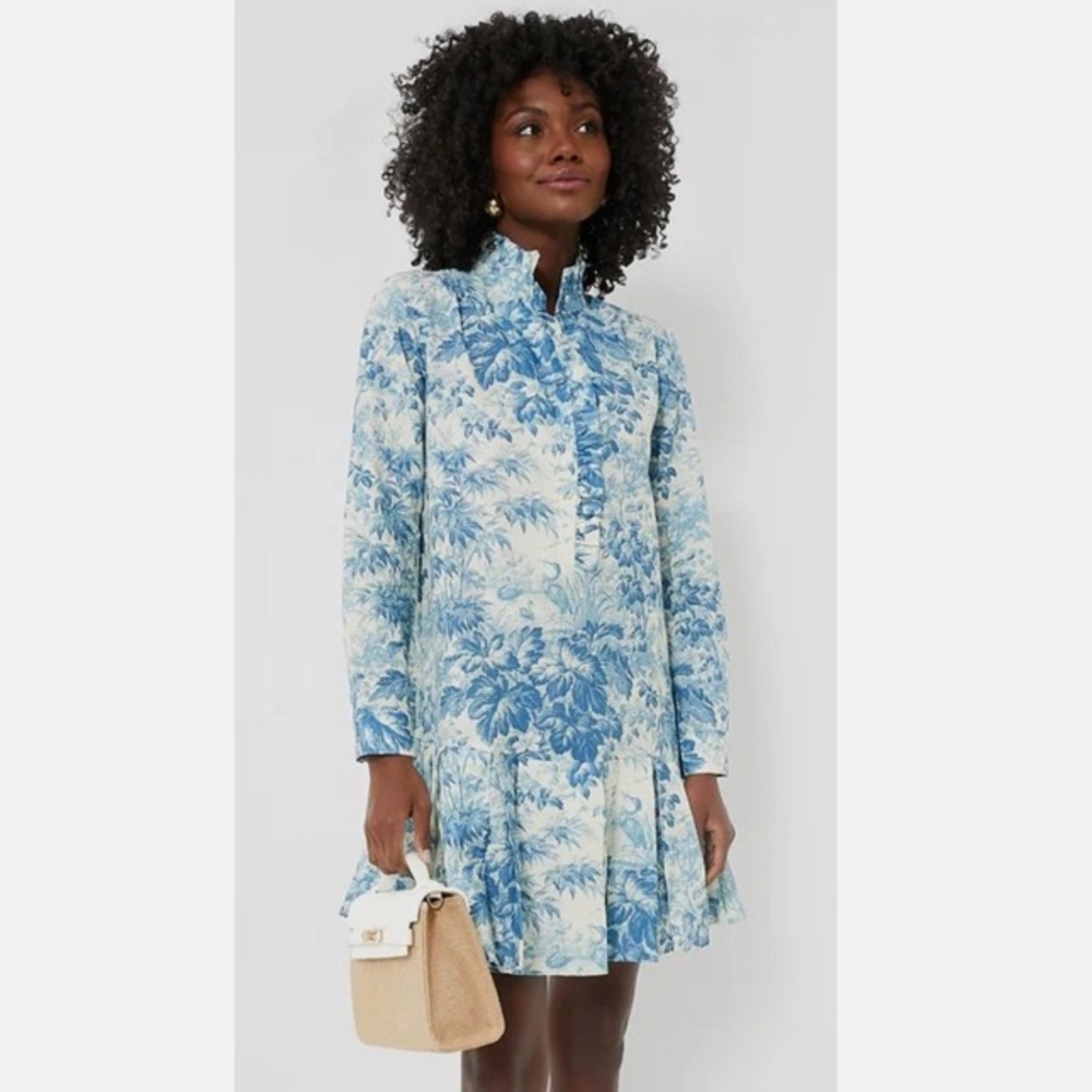 Tuckernuck Tate Blue Toile Long Sleeve Dress